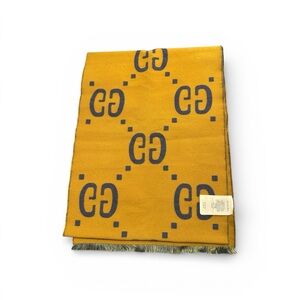 Gucci GG Logo Wool Silk Scarf | Yellow & Gray | Made in Italy - NWOT